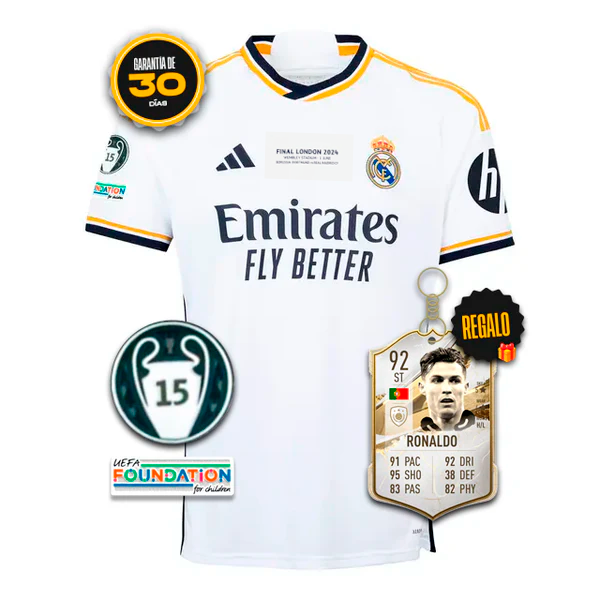 Camiseta Real Madrid Primera Equipación Blanca Especial FINAL DE LA LIGA DE CAMPEONES WEMBLEY 23/24 + 5 REGALOS 🎁