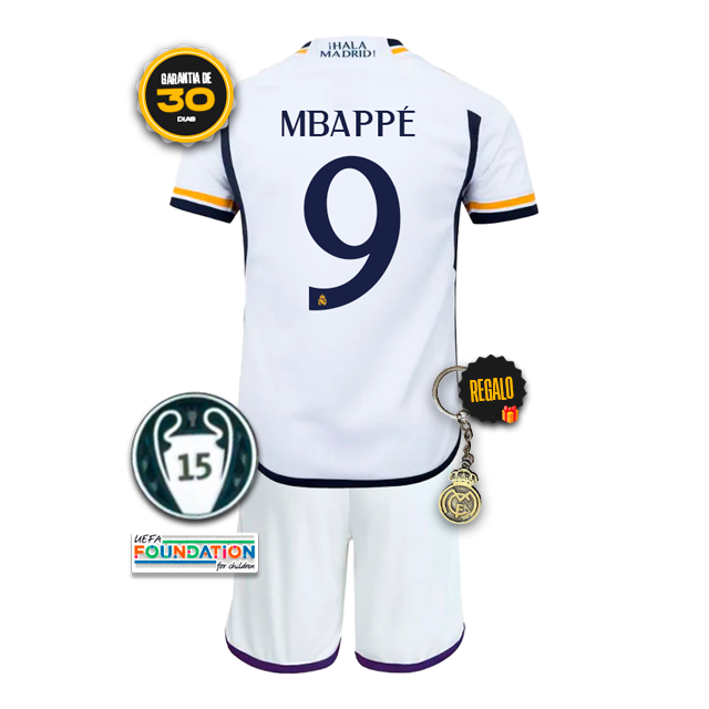 Conjunto Niños Real Madrid Primera Equipacíon Blanca 23/24 MBAPPÉ 9 + 5 REGALOS 🎁